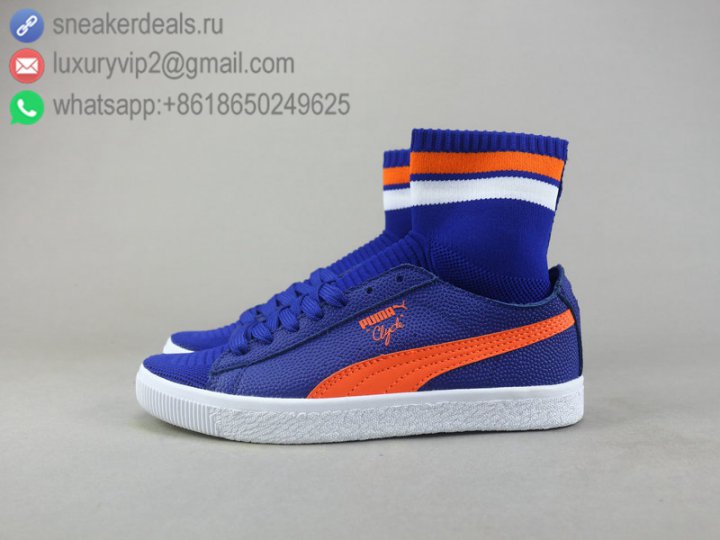 Puma Clyde Sock NYC Men High Top Sneakers Blue Orange Leather Size 40-44